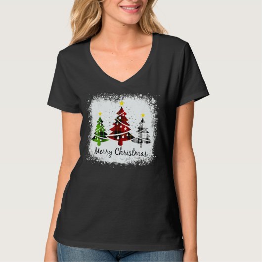 Niedlich frohe Weihnachten Karierte Bäume Xmas Fam T-Shirt (Vorderseite)