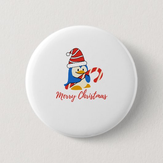 Niedlich Frohe Weihnachten Penguin Candy Cane Button (Vorderseite)