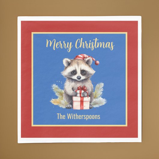 Niedlich Frohe Weihnachten Raccoon w Weihnachtsman Serviette