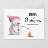 Niedlich Frohe Weihnachten Snowman Marshmallows Postkarte (Vorderseite)