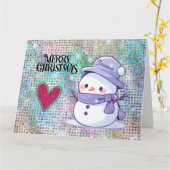 Niedlich Frohe Weihnachten Snowman Pastel Glitzer Karte (Gelbe Blume)