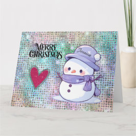 Niedlich Frohe Weihnachten Snowman Pastel Glitzer Karte