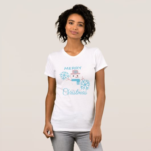 Niedlich Frohe Weihnachten Snowman Snowflakes Char T-Shirt (Vorne ganz)