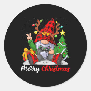 Niedlich Frohe Weihnachten Weihnachten Gamer Gnome Runder Aufkleber