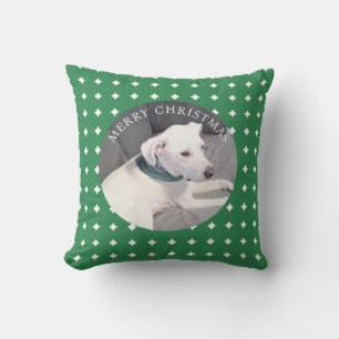 Niedlich frohe Weihnachten Weißer Hund Foto Grün Kissen