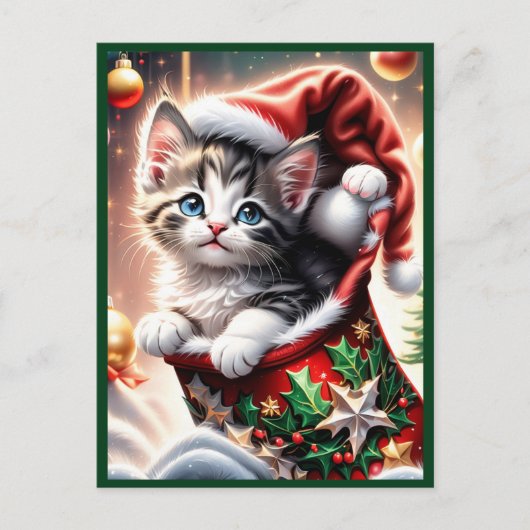 niedlich Frohe Weihnachts-Cat-Postkarte Feiertagspostkarte (Vorderseite)