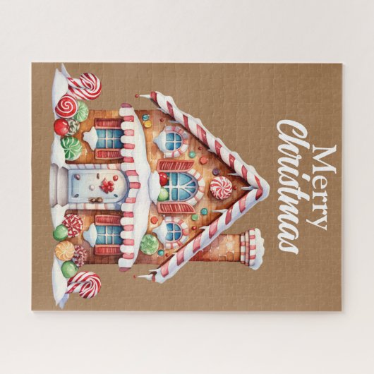 Niedlich Frohe Weihnachts-Lebkuchenhaus Puzzle (Horizontal)