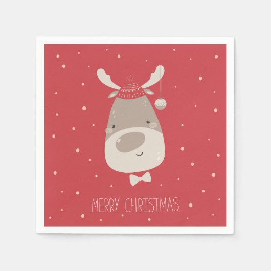 Niedlich frohe Weihnachts-Rentier Moderner Urlaub Serviette (Vorderseite)