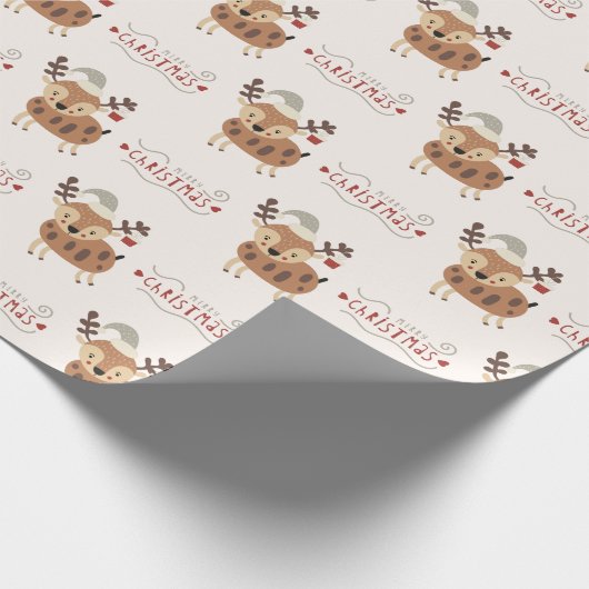 Niedlich Frohe Weihnachts-Script-Rentier Geschenkpapier (Ecke)