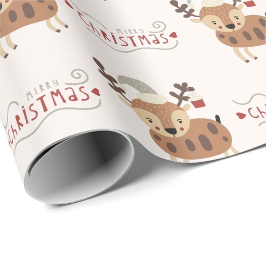 Niedlich Frohe Weihnachts-Script-Rentier Geschenkpapier (Rolleneckpunkt)