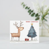 Niedlich frohe Weihnachtsbaum Rentier Whimsical Postkarte (Stehend Vorderseite)