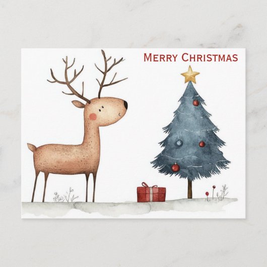 Niedlich frohe Weihnachtsbaum Rentier Whimsical Postkarte (Vorderseite)