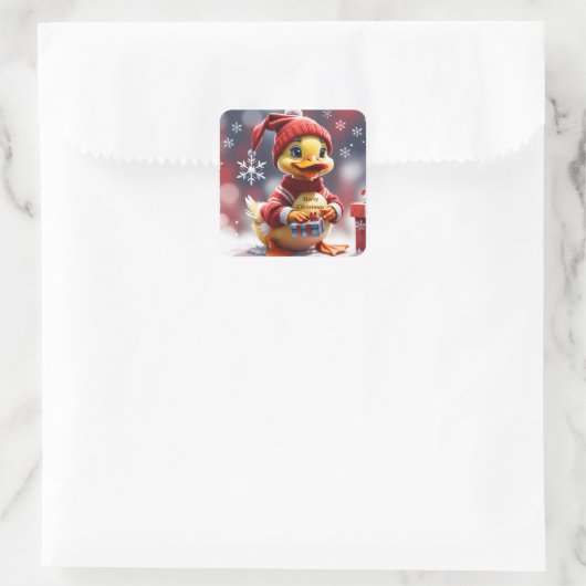 Niedlich Frohe Weihnachtsduck Quadratischer Aufkleber (Tasche)