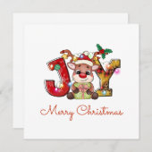 Niedlich Frohe Weihnachtskalf Joy Weihnachtsmannmü Feiertagskarte (Vorne/Hinten)