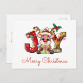 Niedlich Frohe Weihnachtskalf Joy Weihnachtsmannmü Feiertagspostkarte (Vorne/Hinten)