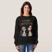 Niedlich frohe Weihnachtskat und Hunde Frauen Sweatshirt (Vorne ganz)