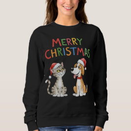 Niedlich frohe Weihnachtskat und Hunde Frauen Sweatshirt