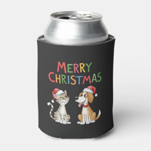 Niedlich frohe Weihnachtskatze und Hund mit Weihna Dosenkühler