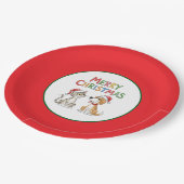 Niedlich frohe Weihnachtskatze und Hund mit Weihna Pappteller (Schrägansicht)