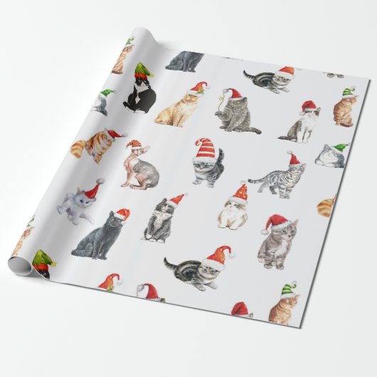 Niedlich frohe Weihnachtskatzen mit Weihnachtsmann Geschenkpapier (Ungerollt)