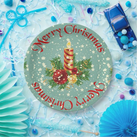 Niedlich frohe Weihnachtskerzen und Glitzern Pappteller (Party)