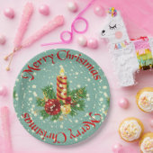 Niedlich frohe Weihnachtskerzen und Glitzern Pappteller (Party)