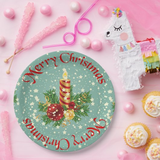 Niedlich frohe Weihnachtskerzen und Glitzern Pappteller (Party)