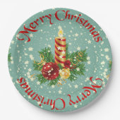 Niedlich frohe Weihnachtskerzen und Glitzern Pappteller (Vorderseite)