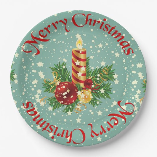 Niedlich frohe Weihnachtskerzen und Glitzern Pappteller (Vorderseite)