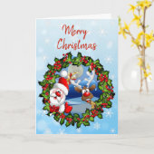 Niedlich frohe Weihnachtsmann und Weihnachtsmann Karte (Gelbe Blume)