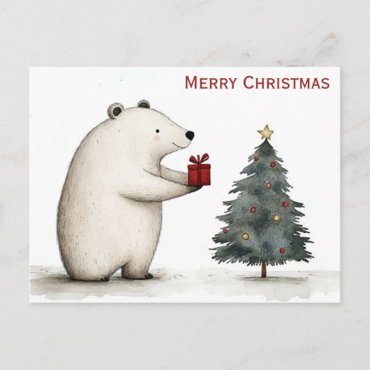 Niedlich frohe Weihnachtspolarbär Whimsical Postkarte (Vorderseite)