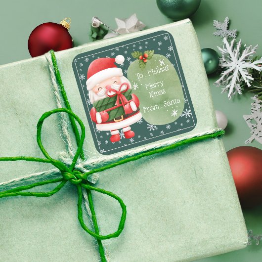 Niedlich fröhlicher Red Santa Merry Weihnachtsstic Quadratischer Aufkleber