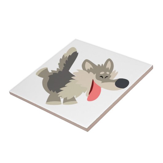 Niedlich Frolicsome Cartoon Wolf Tile Fliese (Seite)
