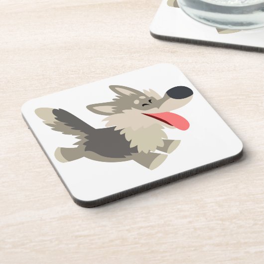Niedlich Frolicsome Cartoon Wolf Untersetzer Set (Linke Seite)