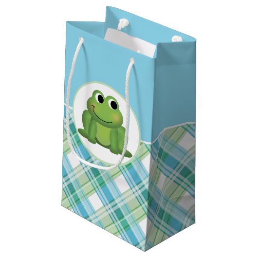 Niedlich Frosch Blue und Green Kariert Gift Bag Kleine Geschenktüte (Rückseite Schrägansicht)