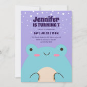 Niedlich Frosch Cartoon Lila Kindergeburtstag Einladung (Vorderseite)