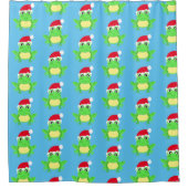 Niedlich Frosch Weihnachtsmannmütze Muster Blau Duschvorhang (Vorderseite)