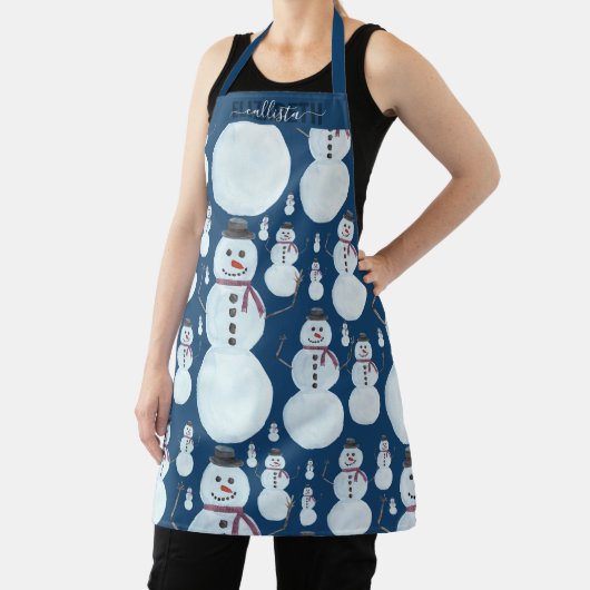 Niedlich Frosty Blue Snowman Wasserfarbe Name Schürze (InSitu)