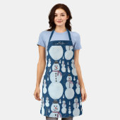 Niedlich Frosty Blue Snowman Wasserfarbe Name Schürze (Getragen)