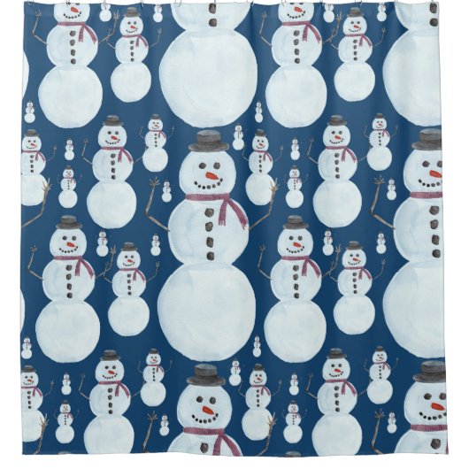 Niedlich Frosty Blue Snowman Wasserfarbmuster Duschvorhang (Vorderseite)