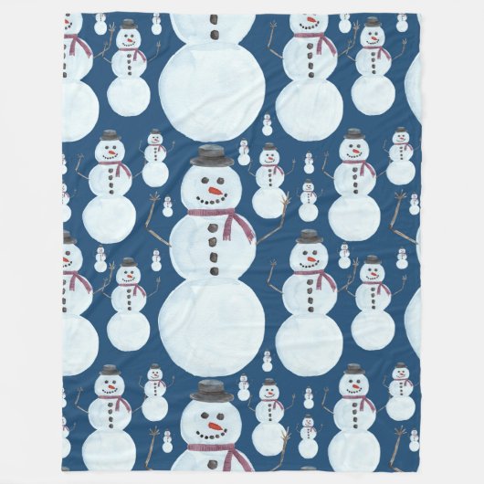 Niedlich Frosty Blue Snowman Wasserfarbmuster Fleecedecke (Vorderseite)