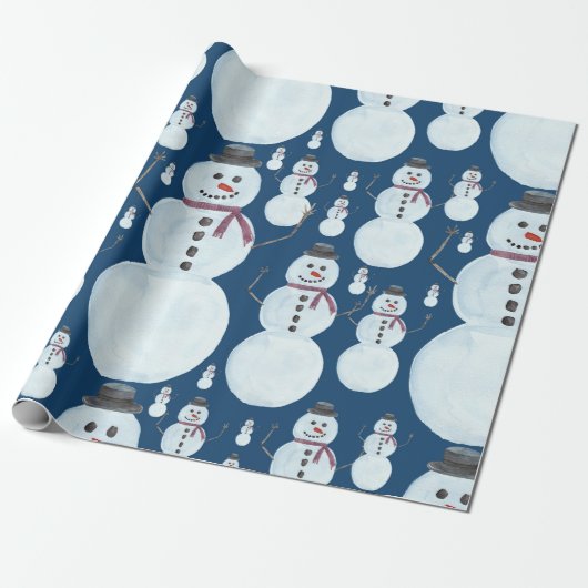 Niedlich Frosty Blue Snowman Wasserfarbmuster Geschenkpapier (Ungerollt)