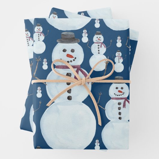 Niedlich Frosty Blue Snowman Wasserfarbmuster Geschenkpapier Set (Beispiel)
