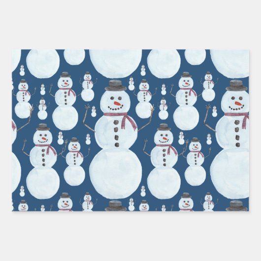 Niedlich Frosty Blue Snowman Wasserfarbmuster Geschenkpapier Set (Vorderseite)