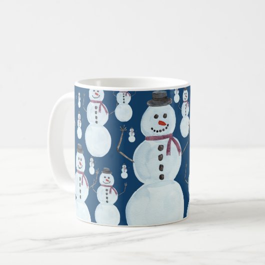 Niedlich Frosty Blue Snowman Wasserfarbmuster Kaffeetasse (Vorderseite Links)