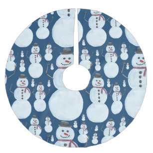 Niedlich Frosty Blue Snowman Wasserfarbmuster Polyester Weihnachtsbaumdecke