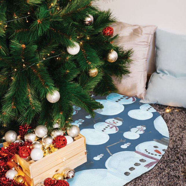 Niedlich Frosty Blue Snowman Wasserfarbmuster Polyester Weihnachtsbaumdecke
