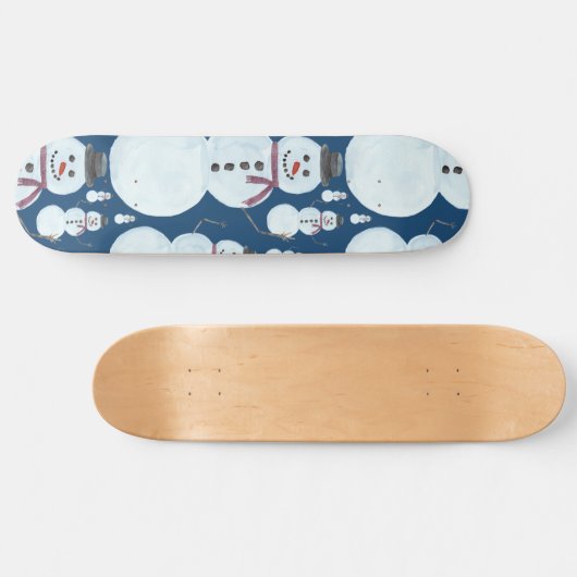 Niedlich Frosty Blue Snowman Wasserfarbmuster Skateboard (Horizontal)