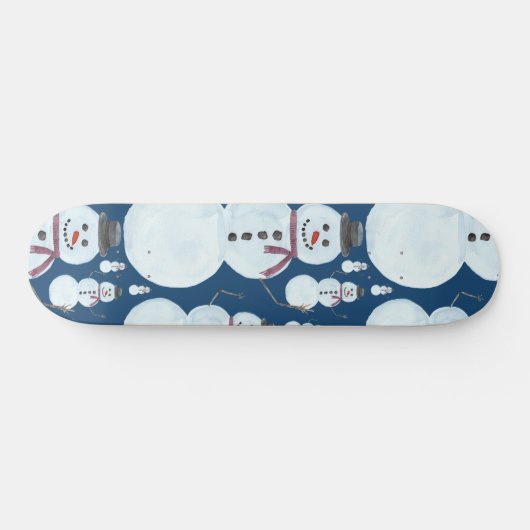 Niedlich Frosty Blue Snowman Wasserfarbmuster Skateboard (Horizontal)