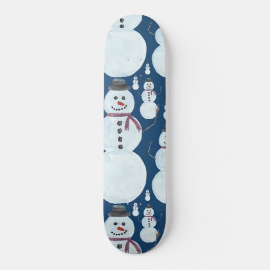 Niedlich Frosty Blue Snowman Wasserfarbmuster Skateboard (Vorderseite)